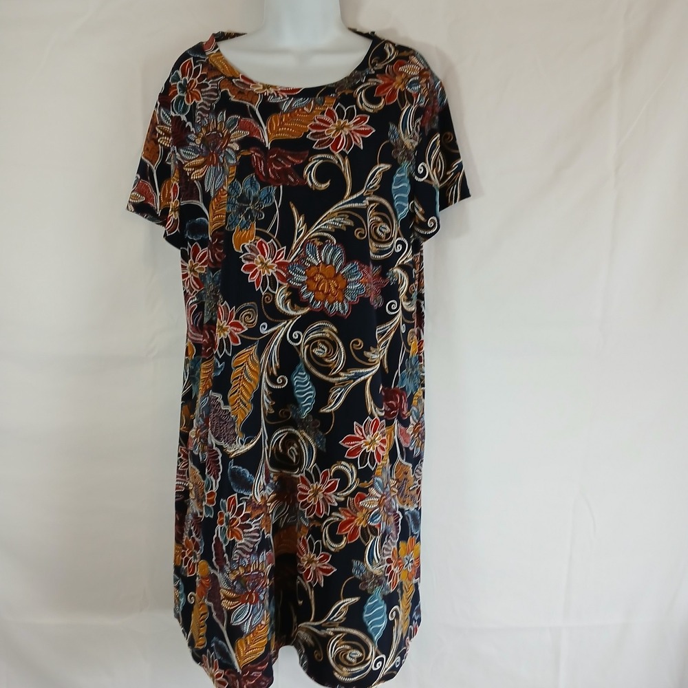 Apt 9 dress Black Short Sleeves Floral Colorful Sz XL Casual Office Wear Party